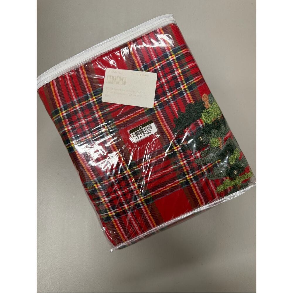 Pottery Barn Elliot KING / CAL Duvet Cover Christmas Tree Embroidered Red Plaid - Picture 2 of 7